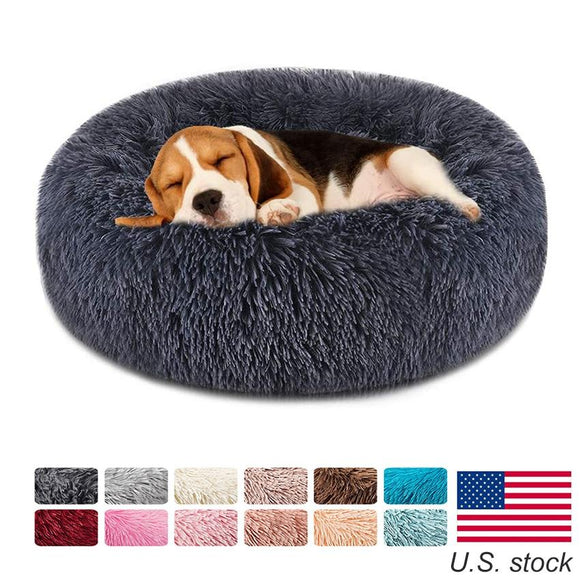 Soft Pet Dog Bed Round Winter warm Long Plush Dog House Cushion Cat