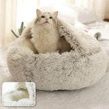 Hot Plush Round Cat Bed Cat Warm House Soft Long Plush Pet Dog Bed For