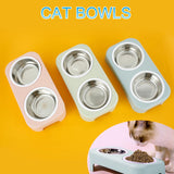 Cat Stainless Steel Bowls Pet Feeding Double Bowl Anti-skid Water Bowl