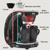 450W Household Electric Steam Drip Coffee Maker Automatic Dual Cup