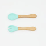 Baby Food Grade Wooden Handles Silicone Spoon Fork Cutlery