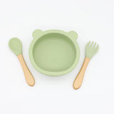 Baby Bear Shape Food Training Silicone Bowl With Spoon Tableware