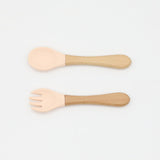 Baby Food Grade Wooden Handles Silicone Spoon Fork Cutlery