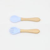 Baby Food Grade Wooden Handles Silicone Spoon Fork Cutlery