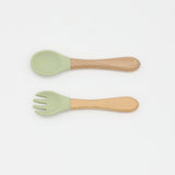 Baby Food Grade Wooden Handles Silicone Spoon Fork Cutlery