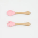 Baby Food Grade Wooden Handles Silicone Spoon Fork Cutlery