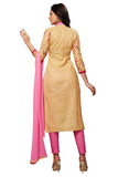 Beige Glaze Cotton Embroidered Party Wear Dress