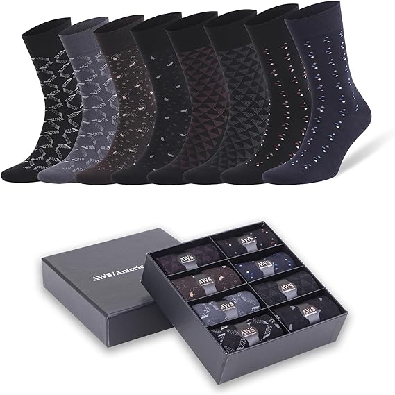 Men's Bamboo Trouser Dress Socks, 8 Pairs with Gift Box, Size 8-11.5