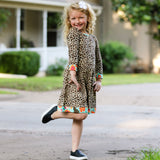 AnnLoren Little & Big Girls Long Sleeve Leopard Rose Fall Floral Dress