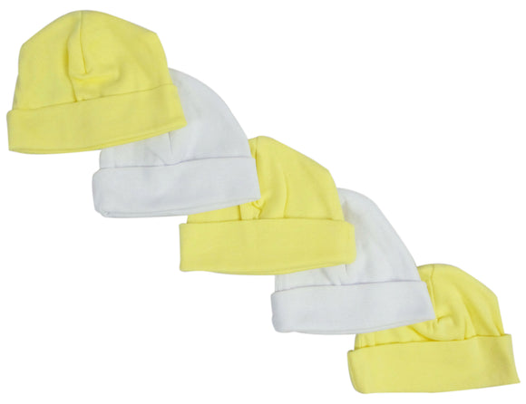 Bambini Yellow & White Baby Caps (Pack of 5)