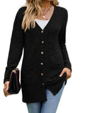 Ribbed Button Up Long Sleeve Cardigan