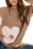 Flower Round Neck Dropped Shoulder Sweater