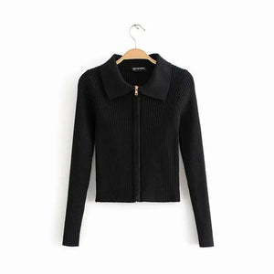 Double-headed zipper short knit sweater Slim short lapel thin coat