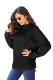 Basic Bae Full Size Ribbed Exposed Seam Mock Neck Knit Top