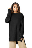 Basic Bae Full Size Ribbed Round Neck Long Sleeve Slit Top