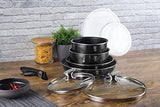 9-Pieces Cookware Set w/ Detached Ergonomic Handle Carbon Pro