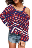 Striped Asymmetrical Neck Long Sleeve T-Shirt