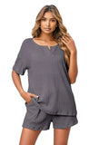 Notched Short Sleeve and Shorts Lounge Set