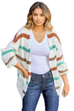 Striped Open Front Dropped Shoulder Cardigan