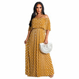 Off Shoulder Polka Dot Printed Maxi Dress