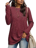 Ribbed Round Neck Long Sleeve Blouse