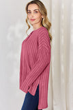 Basic Bae Full Size Ribbed Half Button Long Sleeve High-Low T-Shirt