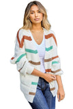 Striped Open Front Dropped Shoulder Cardigan