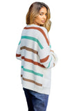 Striped Open Front Dropped Shoulder Cardigan