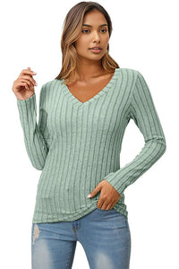 Basic Bae Full Size Ribbed V-Neck Long Sleeve T-Shirt