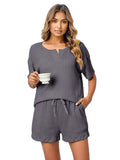 Notched Short Sleeve and Shorts Lounge Set