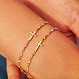 18K Gold-Plated Cross Bead Bracelet