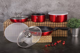 9-Pieces Cookware Set w/ Detached Ergonomic Handle Burgundy Collection