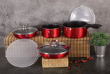 9-Pieces Cookware Set w/ Detached Ergonomic Handle Burgundy Collection