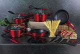 17-Piece Kitchen Cookware Set Burgundy Collection