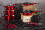 17-Piece Kitchen Cookware Set Burgundy Collection