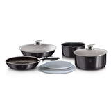 9-Pieces Cookware Set w/ Detached Ergonomic Handle Carbon Pro