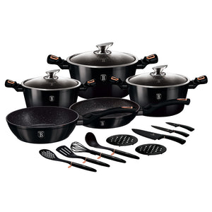 17-Piece Kitchen Cookware Set Black Collection