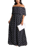 Off Shoulder Polka Dot Printed Maxi Dress