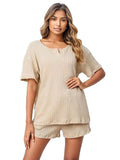 Notched Short Sleeve and Shorts Lounge Set