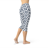 Womens Geometric Blue Tile Capri Leggings