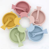 Baby Cartoon Bear Shape Complementary Food Training Silicone Bowl With Spoon Sets