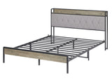 Bed frame with charging station full size,Grey, 87.8'' L x 61.8'' W x 39.2'' H.