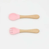 Baby Food Grade Wooden Handles Silicone Spoon Fork Cutlery