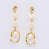 Europe and the United States fashion metal gold geometric long freshwater pearl earrings s925 silver needle earrings