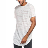 Mens Hipster Hip Hop Long Drop Tail T Shirts Hemline Hole Crewneck Tees