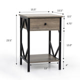 Set of 2 Nightstand Industrial End Table with Drawer;  Storage Shelf and Metal Frame for Living Room;  Bedroom;  XH