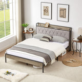 Bed frame with charging station full size,Grey, 87.8'' L x 61.8'' W x 39.2'' H.