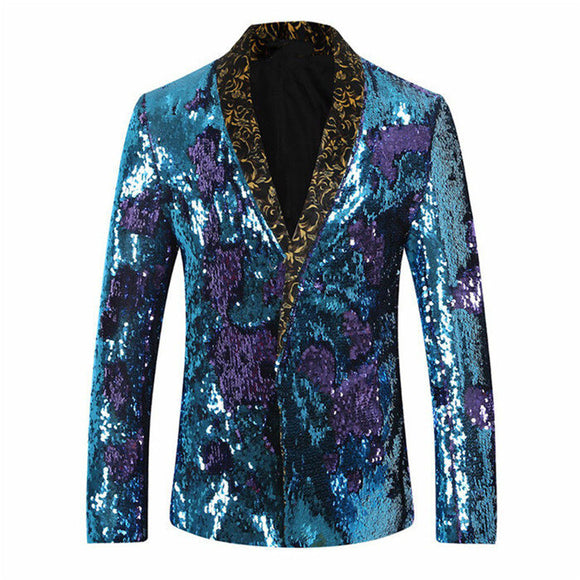 Mens Sport Coat Slim Fit Notched Lapel Sequins Dance Party Blazer Jacket