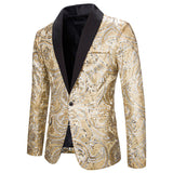 Mens Dress Blazer Gold Sequin Slim Fit Suit Jacket