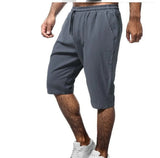 Men's Cotton Linen Drawstring Sports Straight Loose Shorts